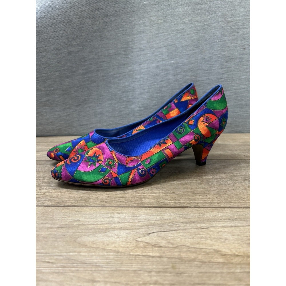 vintage Beacon heels vibrant geometric pattern USA Made Women's 7.5 N